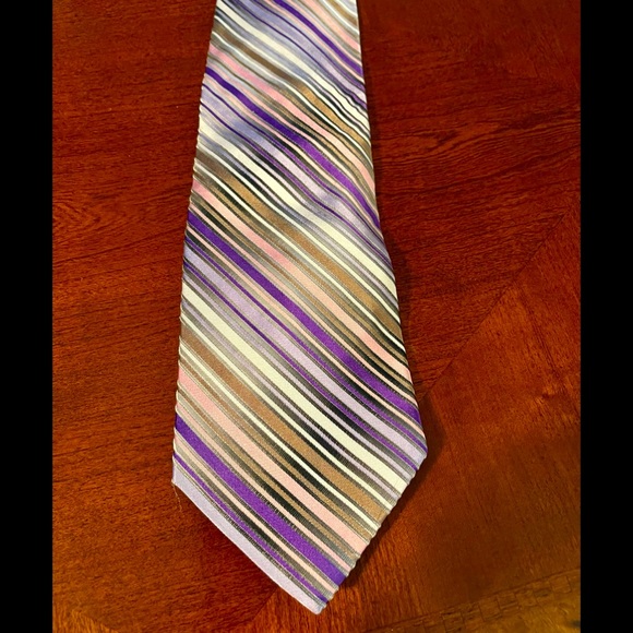 Pronto Uomo Other - PRONTO-UOMO Striped Purple Pink Black Silk Tie